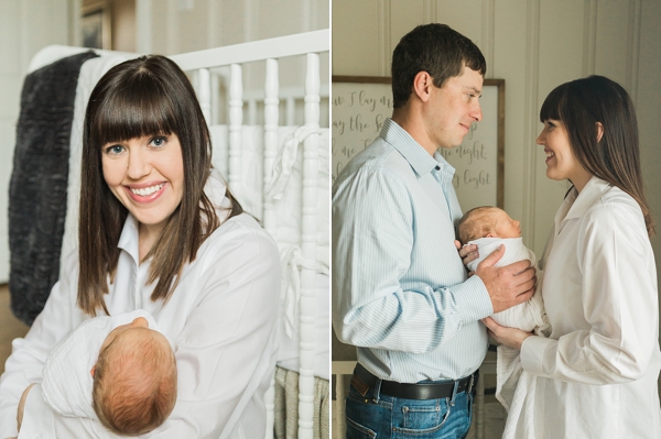 A beautiful photo of a mother with her newborn son and a sweet family photo with their newborn son taken during their lifestyle newborn session