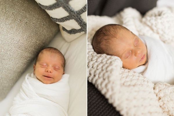 Sweet photos of newborn baby boy by himself during this cozy lifestyle newborn session taken by j. photography